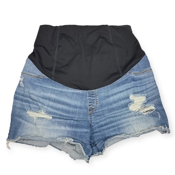 Isabel Maternity Midi Short Distressed Blue Denim Shorts Size 8/29 - Picture 1 of 8